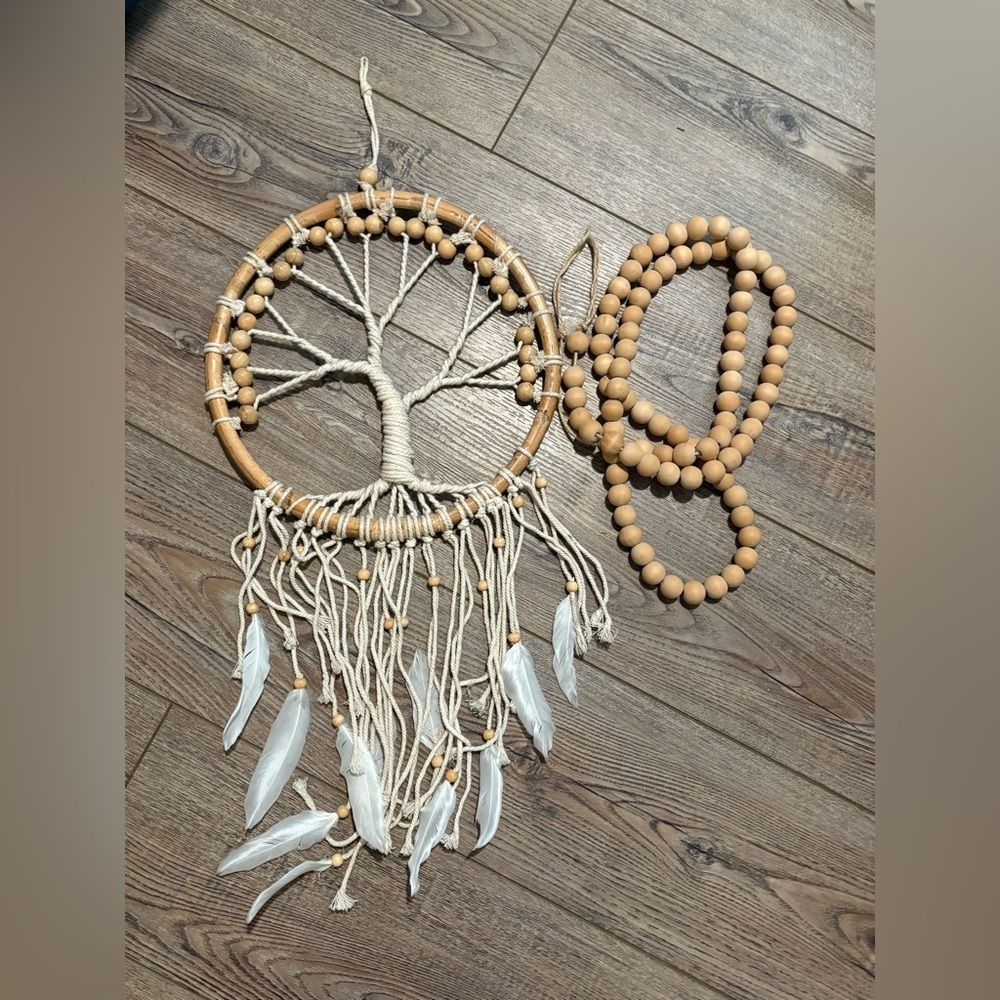 Tree of life bead dream catcher and hanging beads boho decor new age